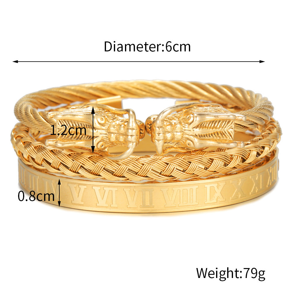 Dragon Animal Shaped Plated Titanium Steel Bracelet Set for Unisex