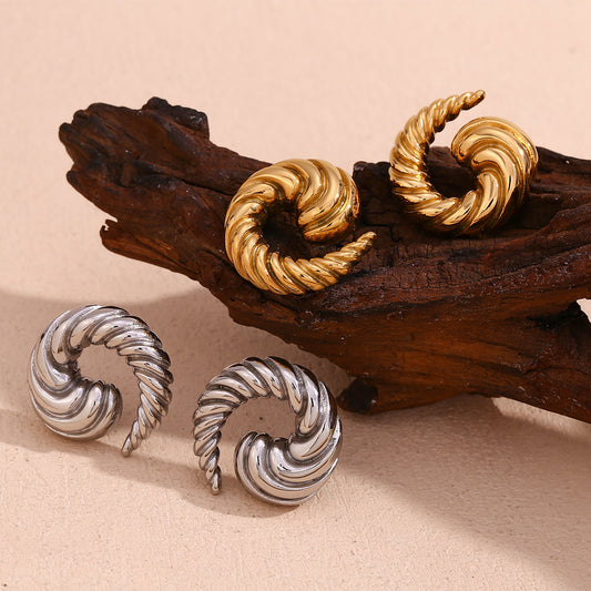 Vintage-Inspired Geometric Stainless Steel Earrings with 18K Gold Plating for Women
