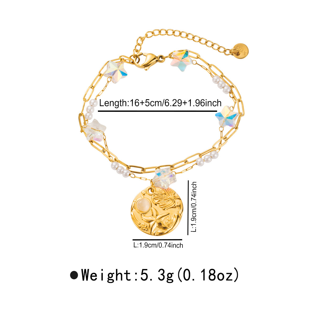 Pulsera de mujer con colgante de estrella de mar y tortuga estilo vacaciones en acero inoxidable con incrustaciones de diamantes de imitación