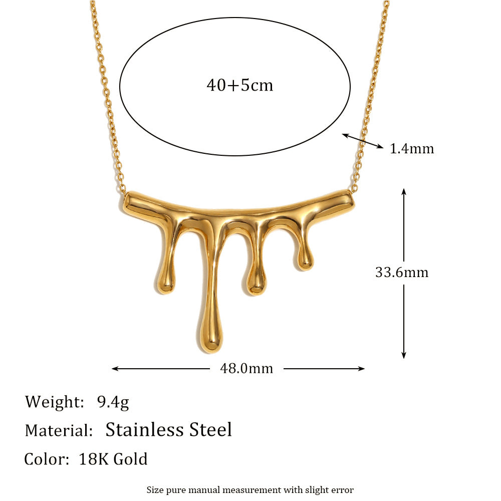 Fashionable Minimalist Geometric Liquid Pendant Necklace for Women Stainless Steel with 18K Gold Plating