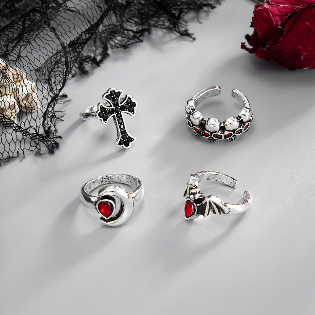 Gothic Heart Star Shaped Alloy Plated Ring for Women