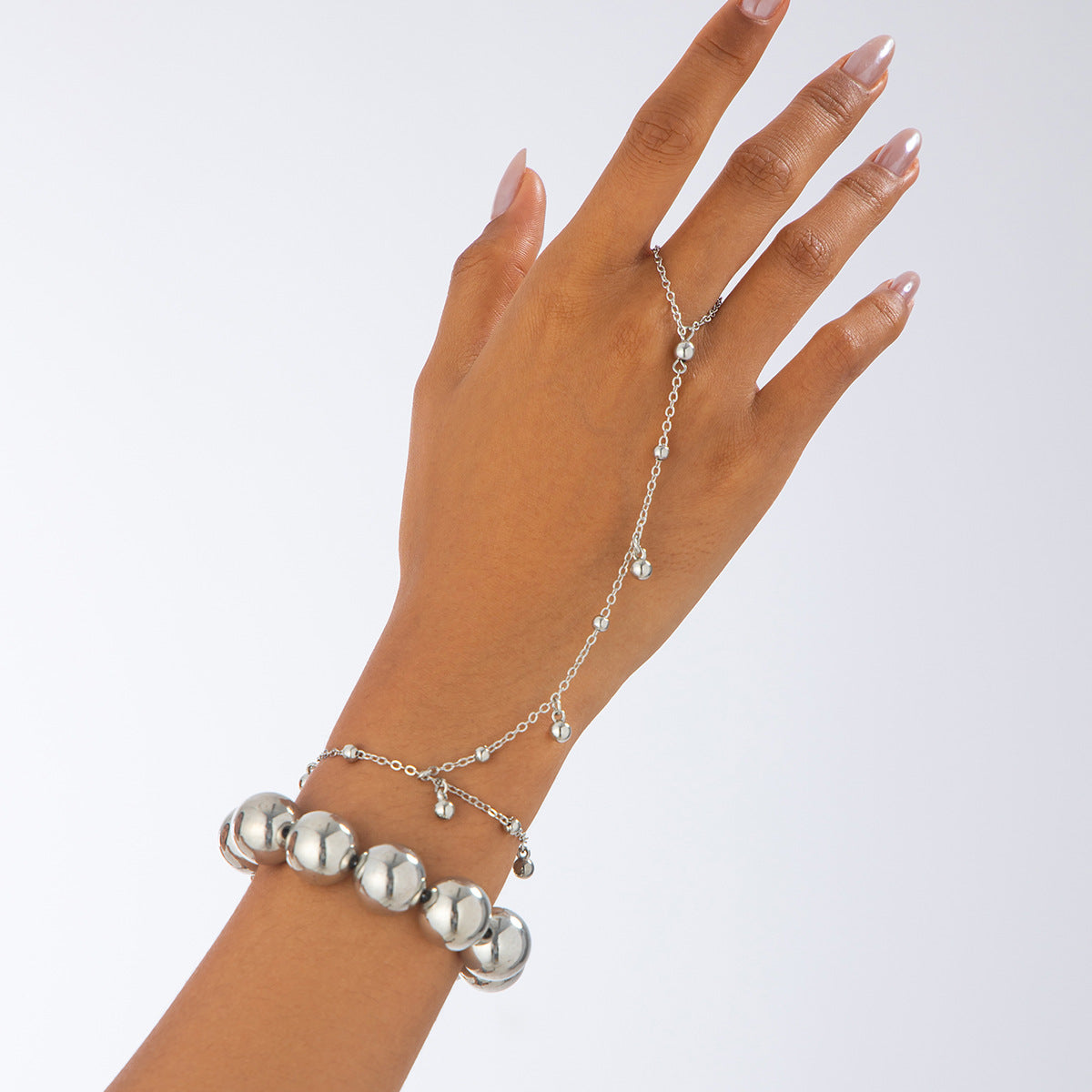 Elegant Geometric Hollow Spiral Alloy Plated Beaded Chain Hand Bracelet for Women