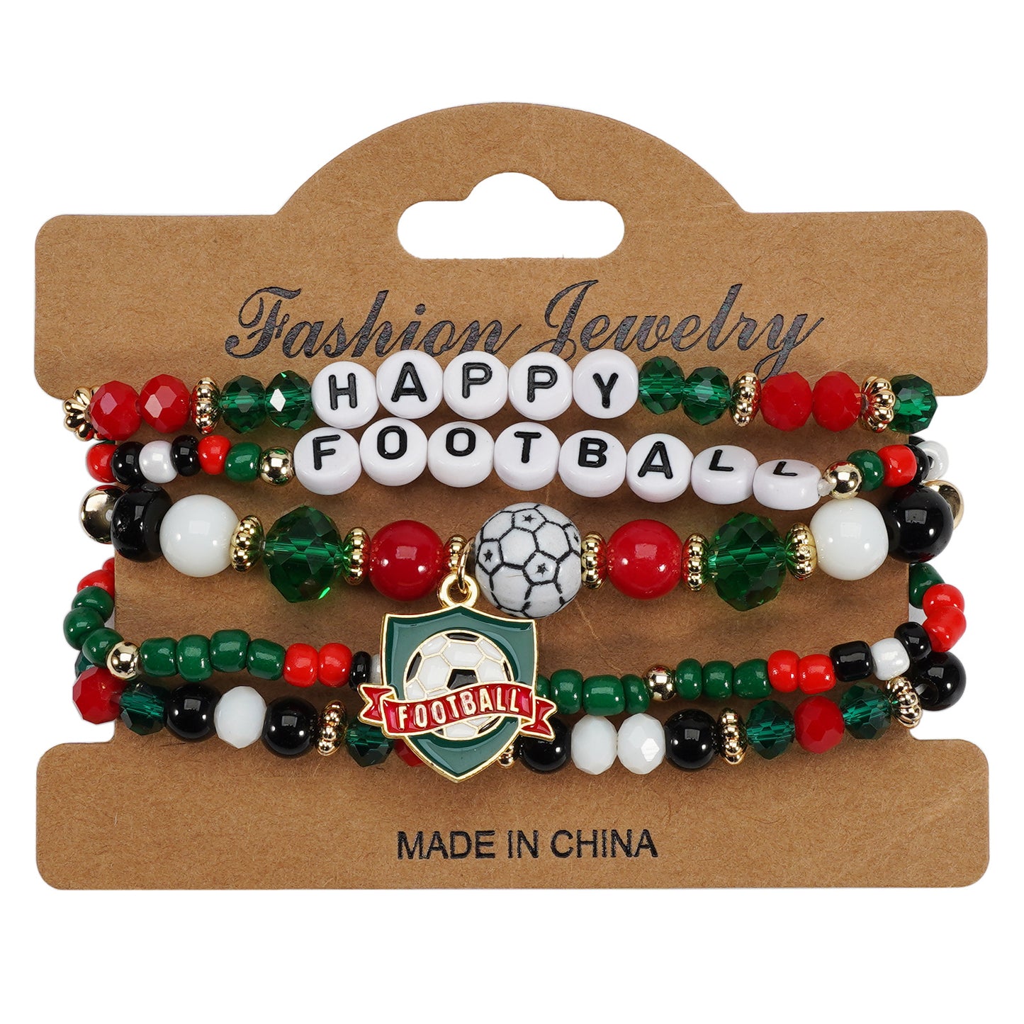 Pulsera Geométrica Bohemia de Cuentas de Cristal con Elementos de Fútbol, Joyería Deportiva Unisex para Aficionados
