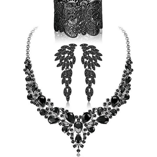 Minimalist Heart Drop Bell Pendant Necklace Set with Rhinestone Accents in Alloy, Includes Matching Earrings and Bracelet