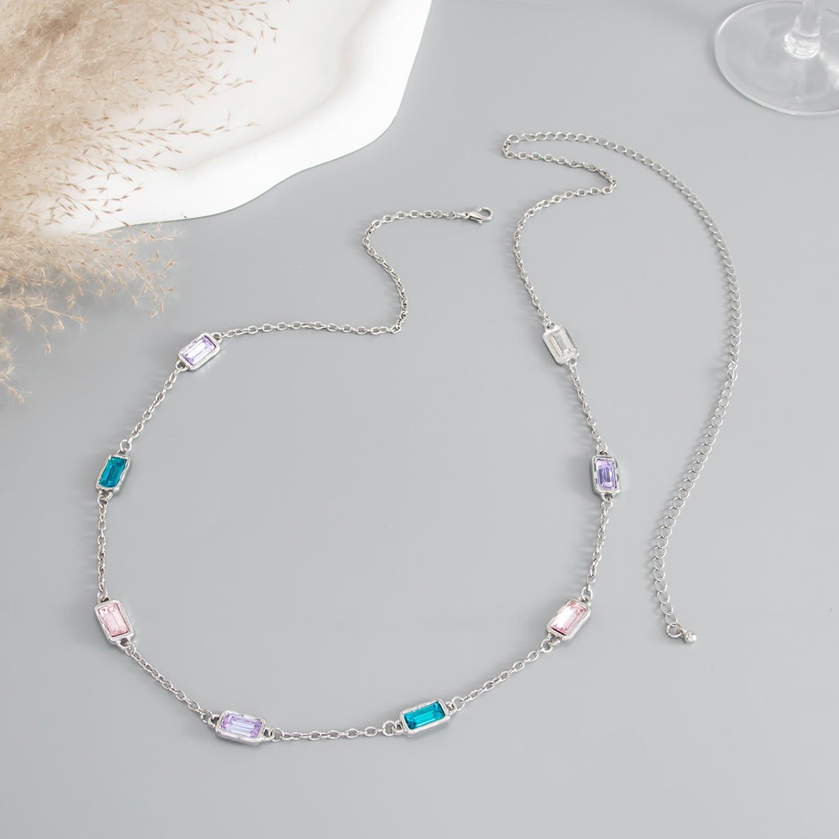 Minimalist Geometric Square Iron Body Chain with Rhinestone Inlay