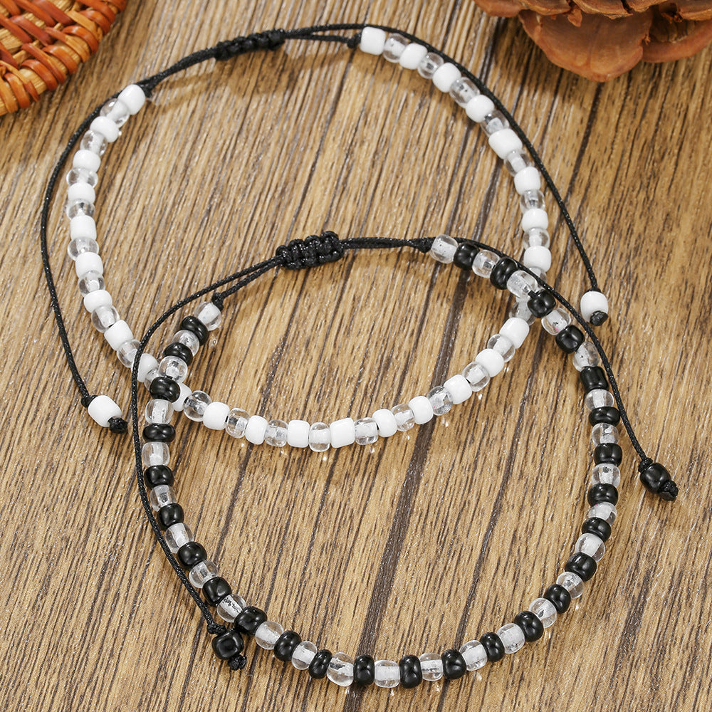 Handmade Geometric Round Glass Beads Bracelet Set Adjustable Glow-in-the-Dark Unisex