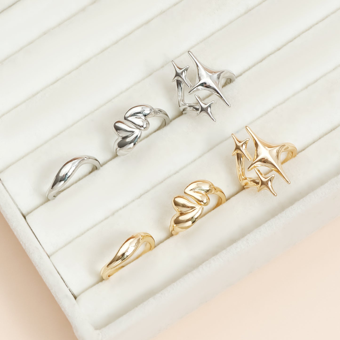 Anillo de borla ajustable geométrico con acabado metálico y superficie chapada para mujer