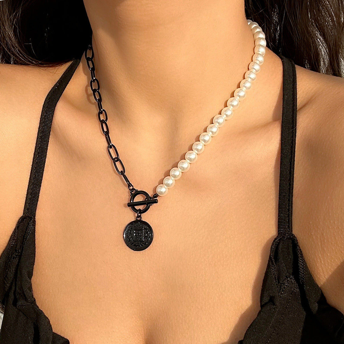 Minimalist Sweet Star Heart Rhinestone Alloy Pendant Plated Brass Curb Chain Layered Necklace for Women