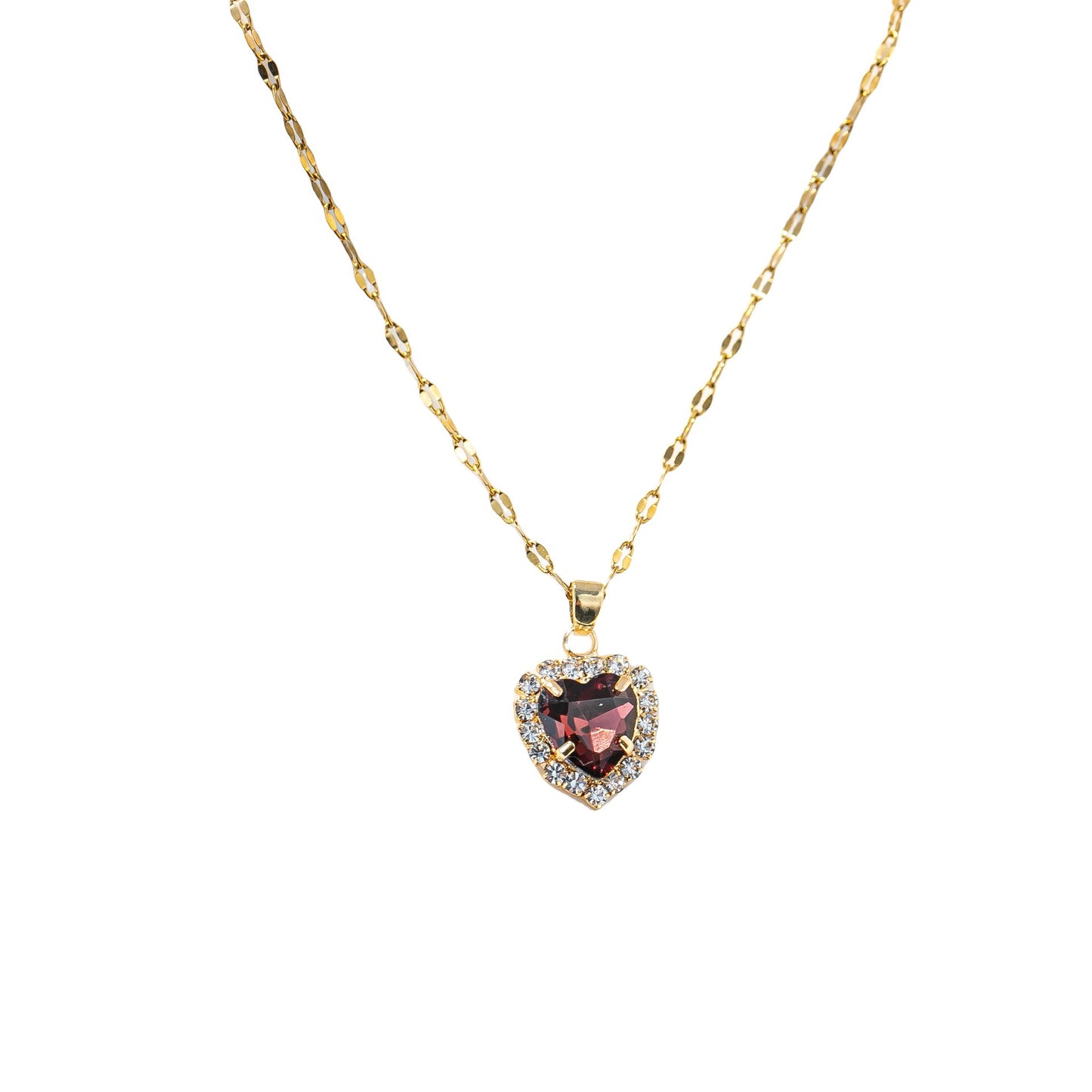 Minimalist Sweet Heart Shape Titanium Steel Necklace with Rhinestone Inlay for Women