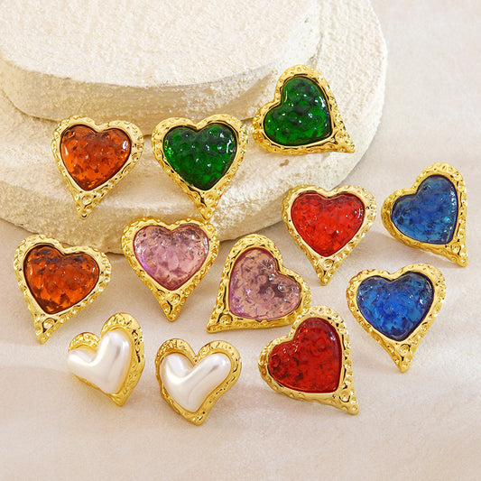 Elegantes aretes de acero inoxidable con forma de corazón geométrico sellado para mujer