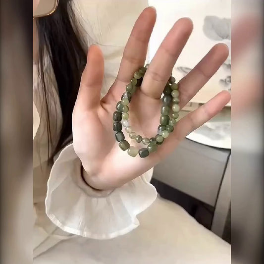 Pulsera geométrica hecha a mano para mujer con detalles de piedras sintéticas, muñequera de moda y versátil de inspiración china