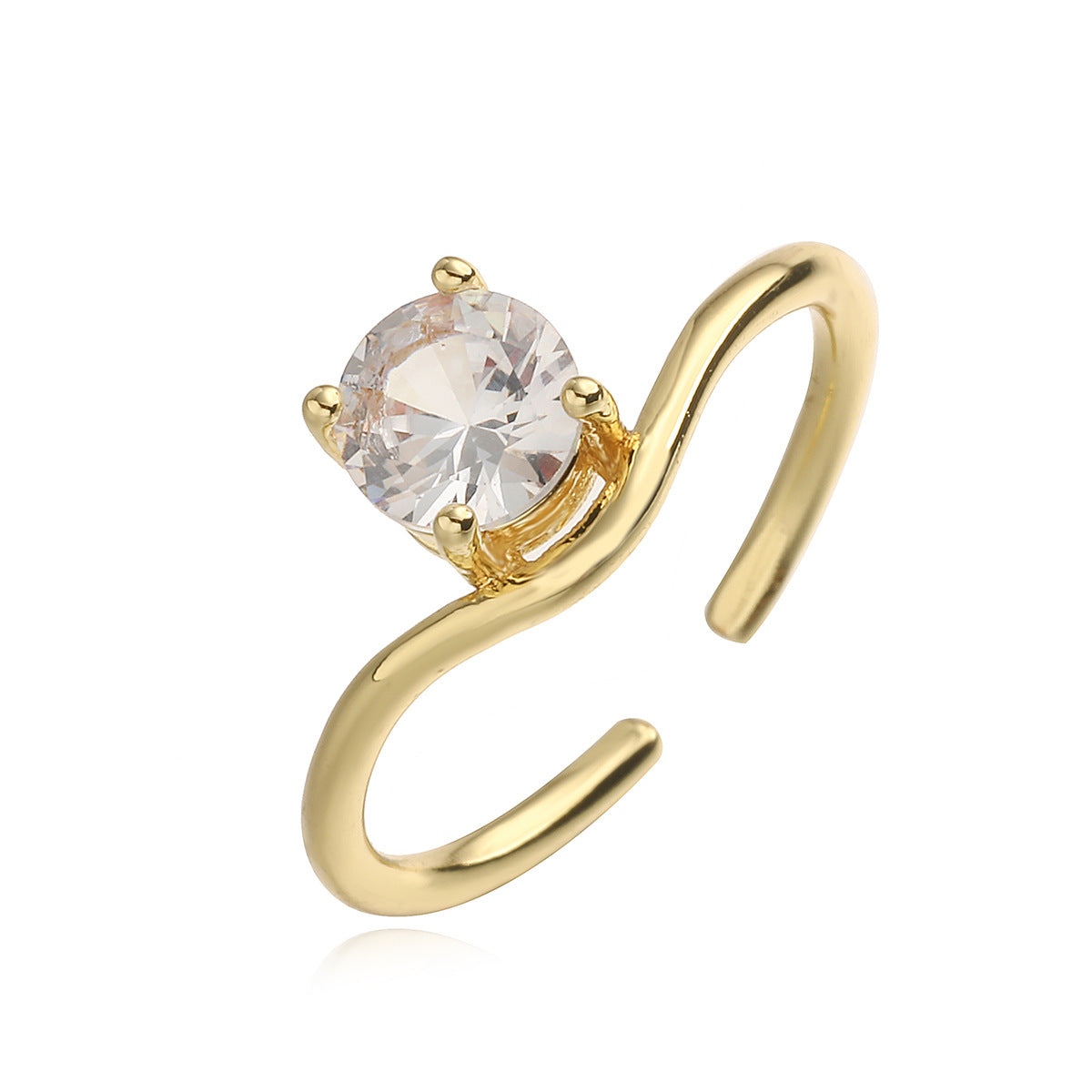 Minimalist Geometric Copper Ring with 18K Gold Plating and Cubic Zirconia Inlay for Women