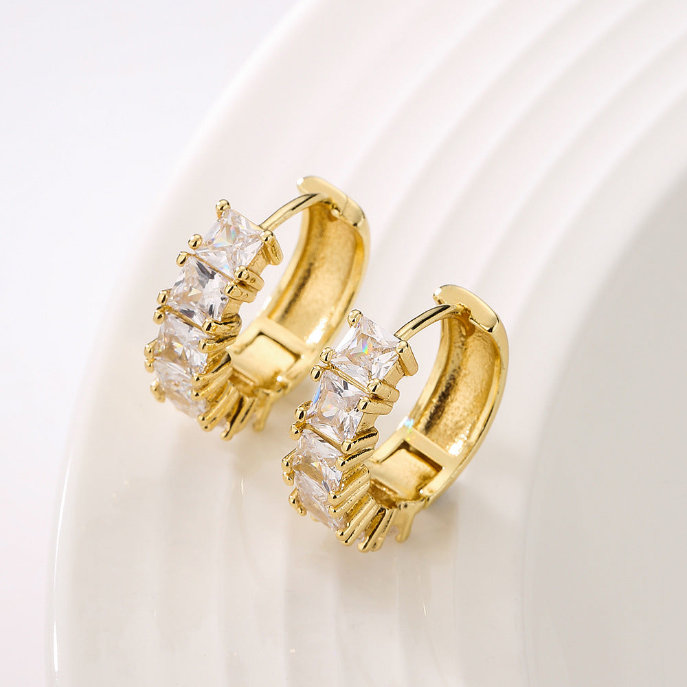 Minimalist Geometric Copper Hoop Earrings with 18K Gold Plating and Zircon Accents for Women