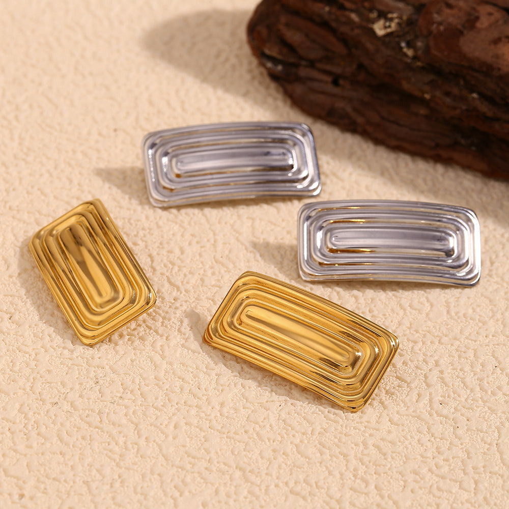 Pendientes Geométricos Minimalistas de Acero Inoxidable con Baño de Oro de 18K para Mujer