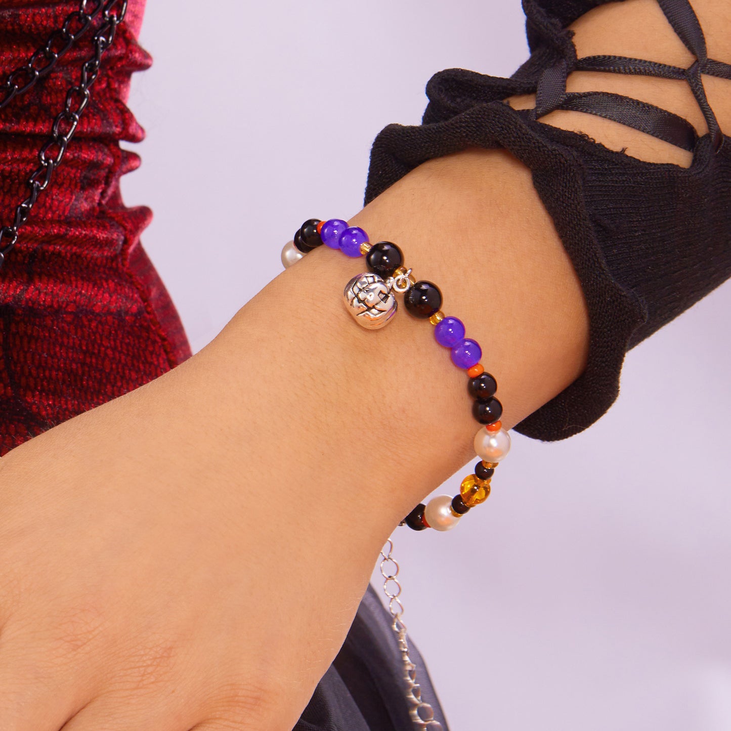 Pulsera con abalorios de araña y calabaza de Halloween gótica oscura para mujer, diseño geométrico de aleación, joyería hecha a mano
