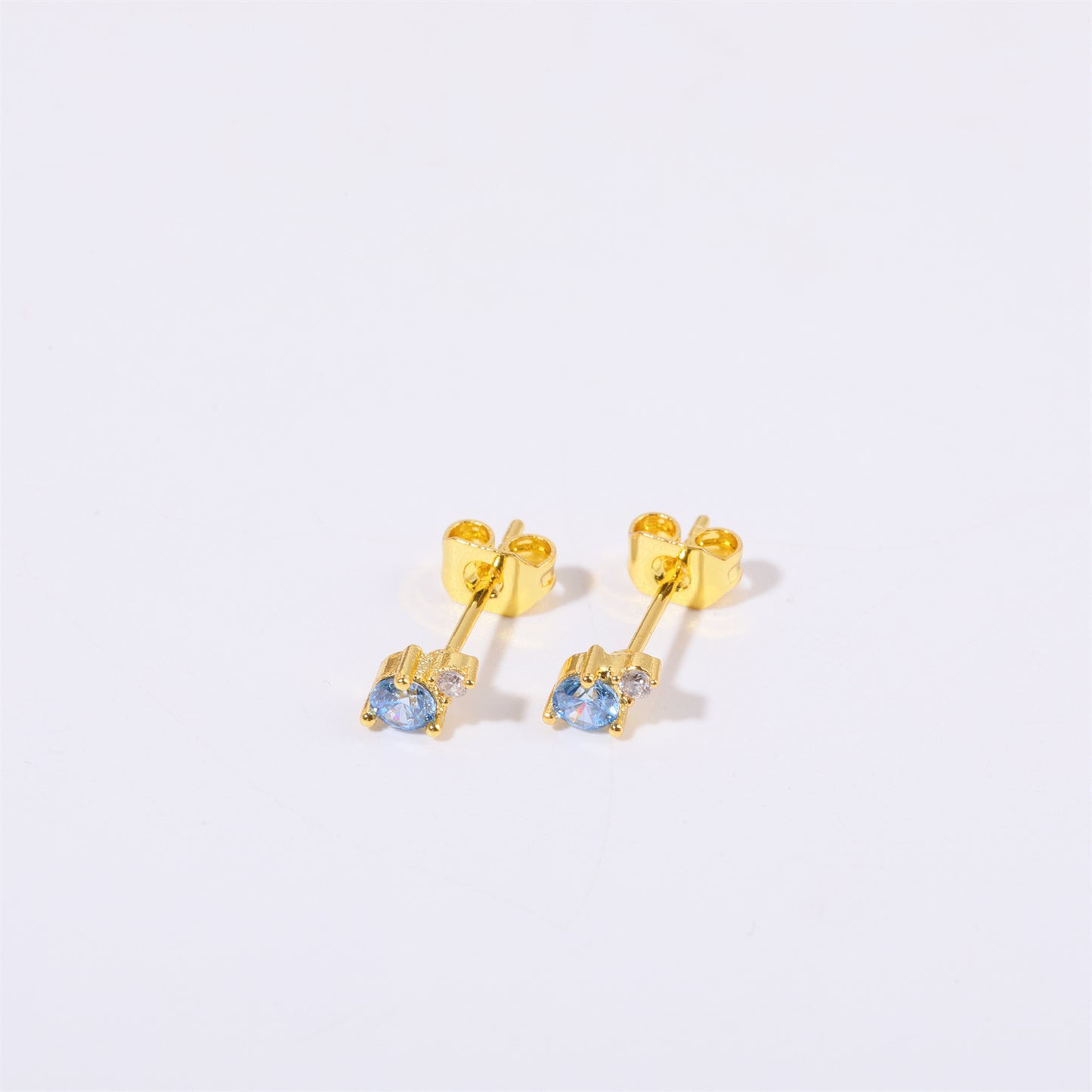 Minimalist Geometric Titanium Steel Gold-Plated Birthstone Stud Earrings with Zircon for December, Stainless Steel Post