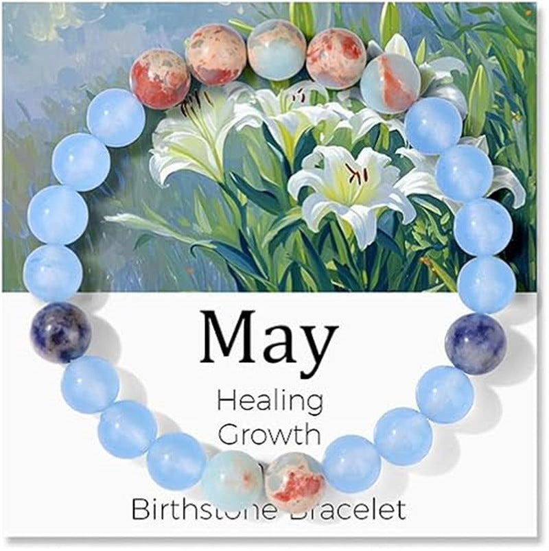 Sweet Natural Gemstone Beaded Stretch Bracelet for Women with Month Card
