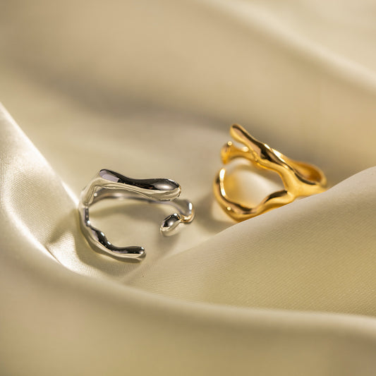 Anello Aperto con Texture a Croce Irregolare Geometrica di Tendenza, Gioielli in Acciaio Inox Placcato Oro 18K da Donna