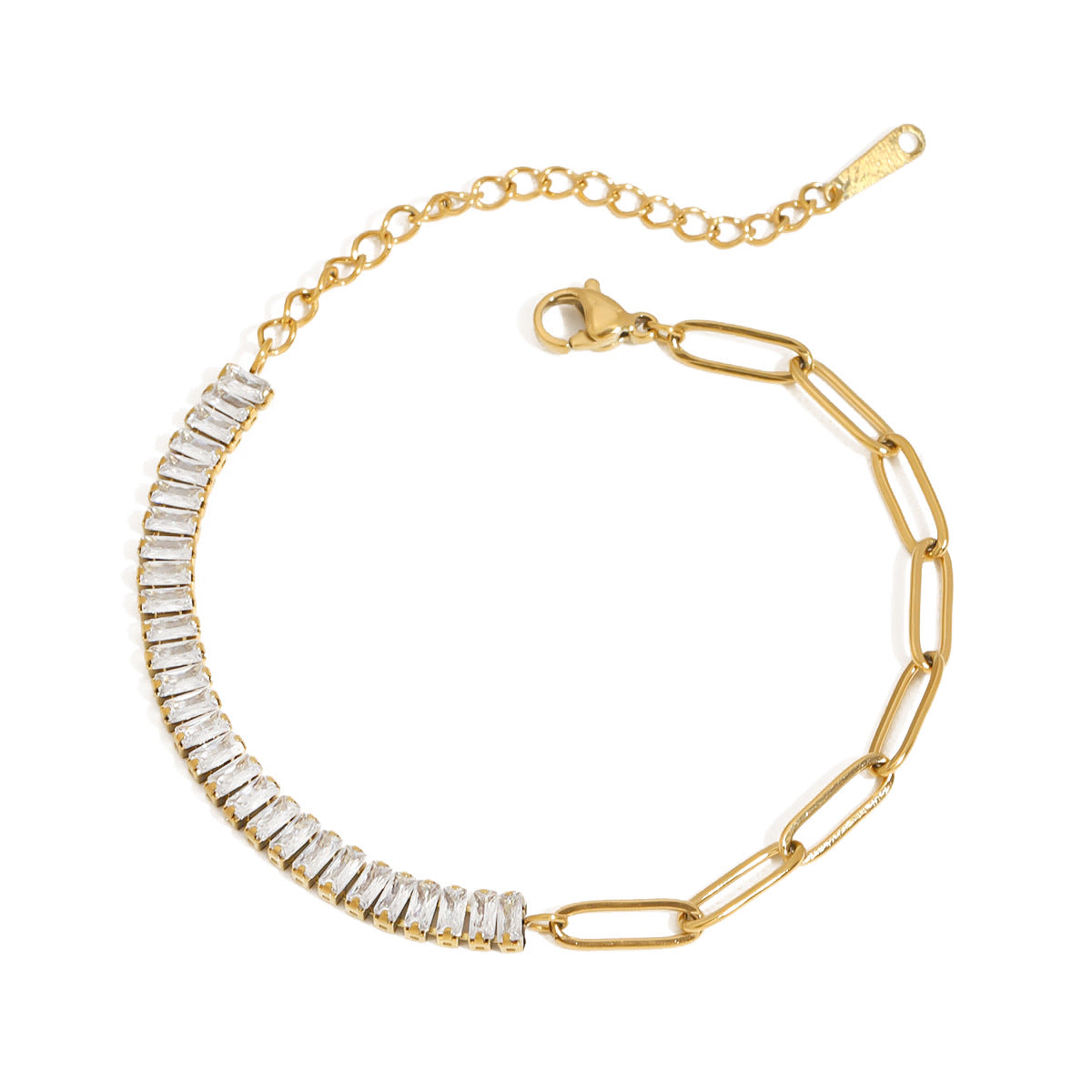 Elegant 18K Gold Plated Geometric Stainless Steel Cubic Zirconia Bracelet for Women