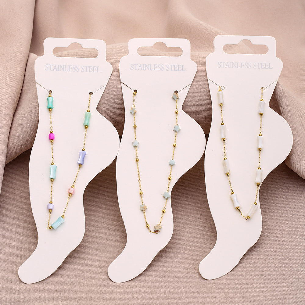 Tobillera geométrica de concha de moda para mujer hecha de acero de titanio Elegante accesorio de verano