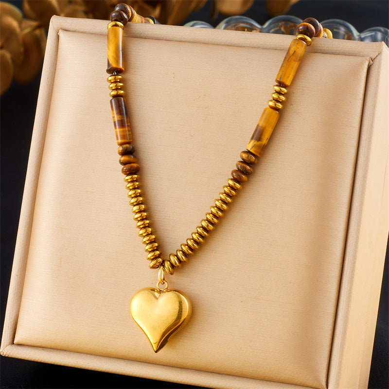 Vintage Geometric Square Round Heart Stainless Steel Plated Pendant Necklace for Women