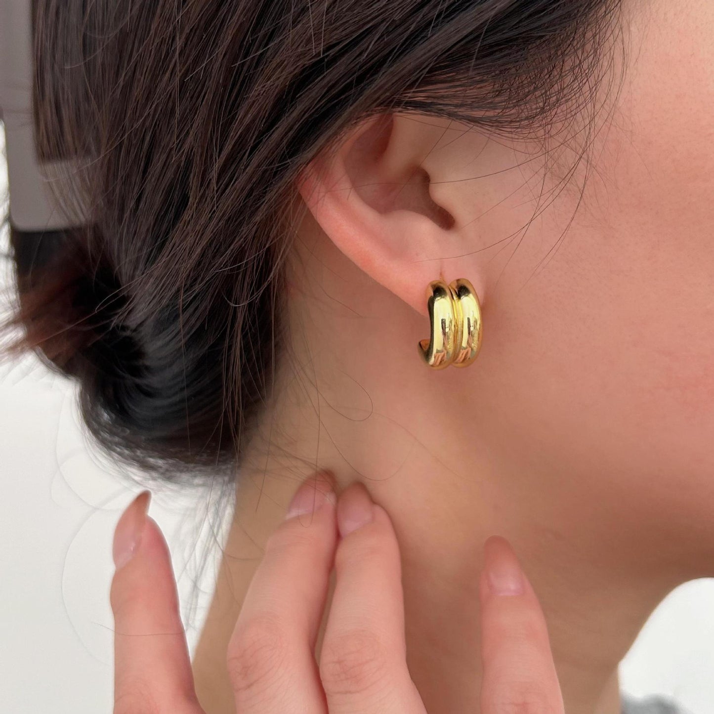 Minimalist Arc-Shaped 925 Sterling Silver Stud Earrings for Women with Plated Finish