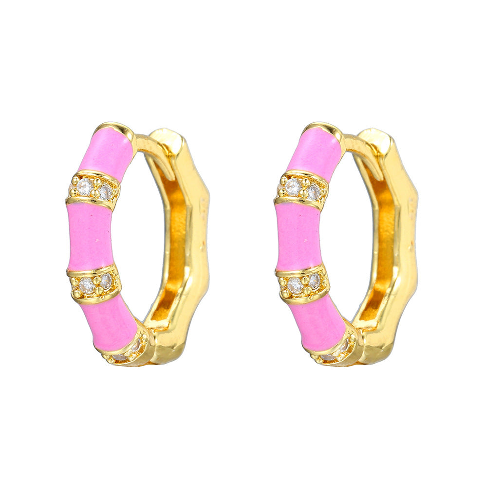 Colorful Enamel Gold Plated Brass Geometric Square Hoop Earrings with Cubic Zirconia for Women
