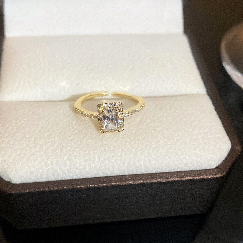 Anello elegante e geometrico ispirato alle perle con intarsio in zircone da donna, anello minimalista alla moda da dito indice, gioielli di lusso per le mani