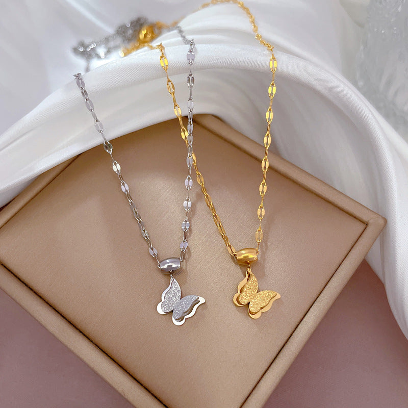 Minimalist Luxury Butterfly Geometric Titanium Steel Collar Chain Women's Floral Pendant Necklace