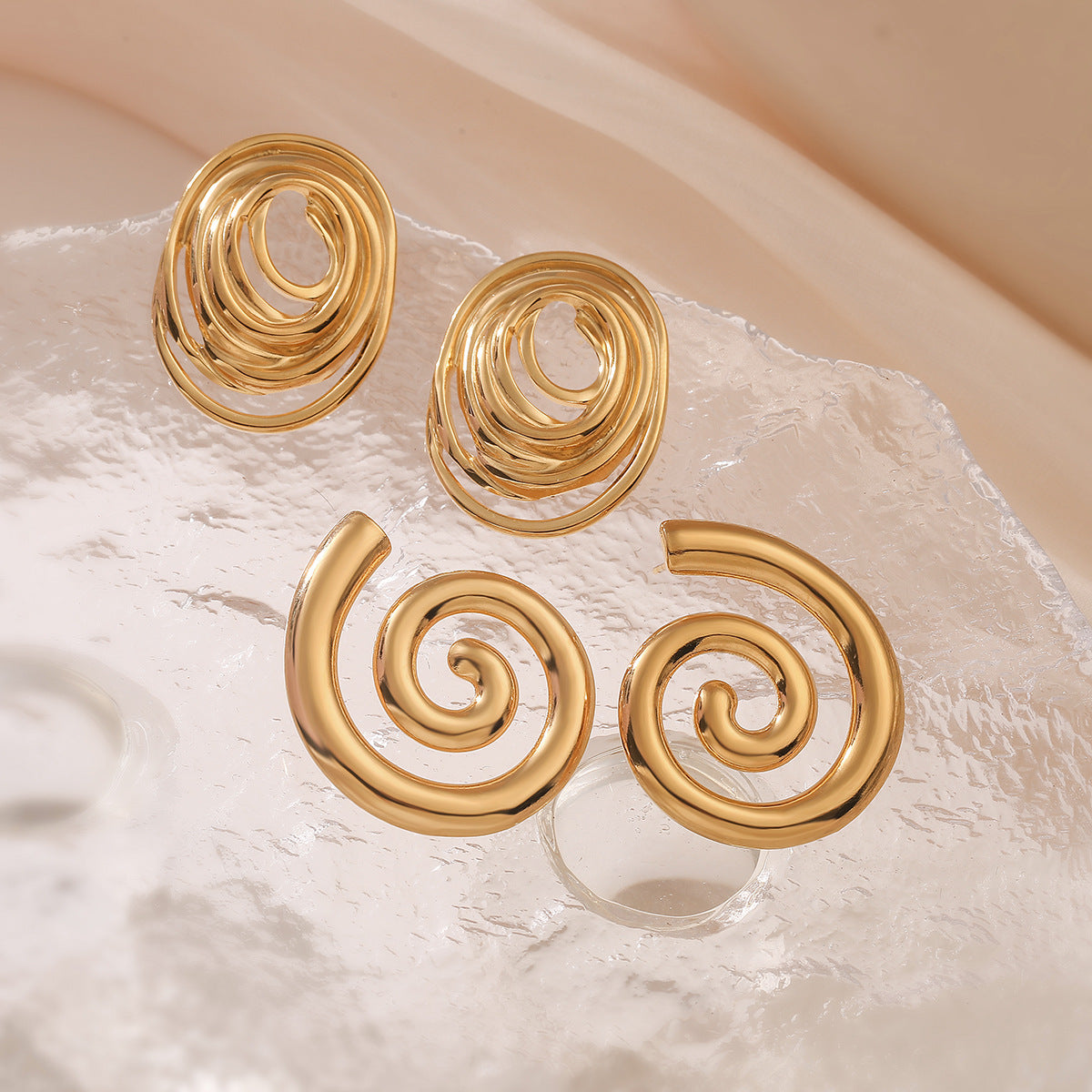 Geometric Stainless Steel Stud Earrings for Women with Gold Plating, Fashionable and Unique Irregular Design