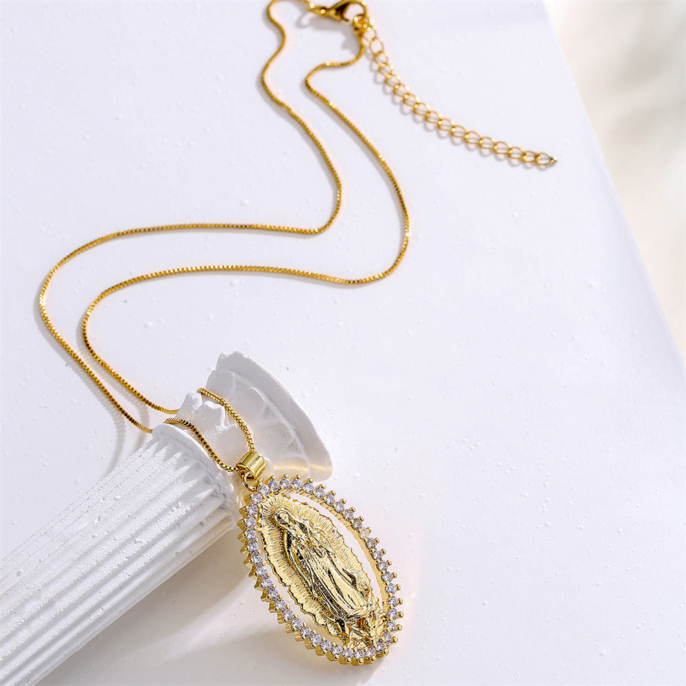Minimalist Geometric Copper Pendant Necklace with 18K Gold Plating and Zircon Accents