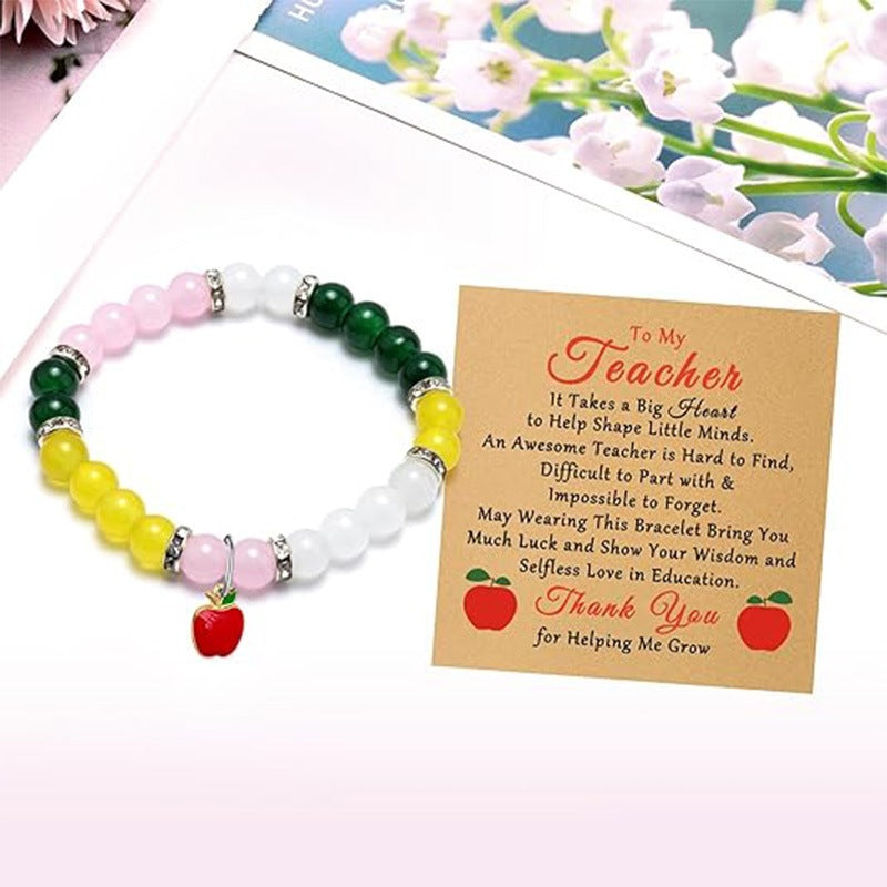 Colorful Glass Beaded Bracelet with Apple Pendant for Women