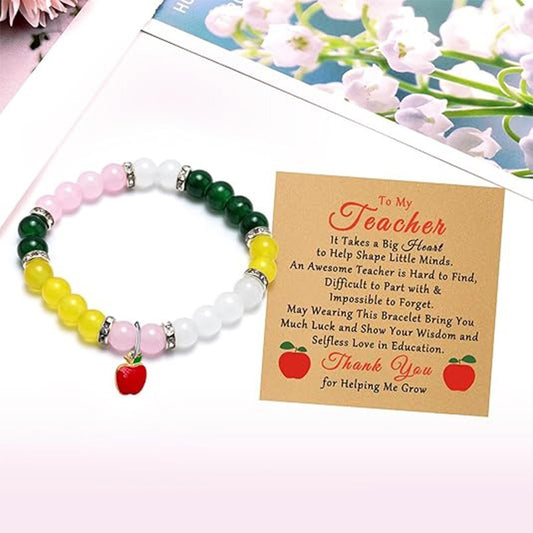 Colorful Glass Beaded Bracelet with Apple Pendant for Women