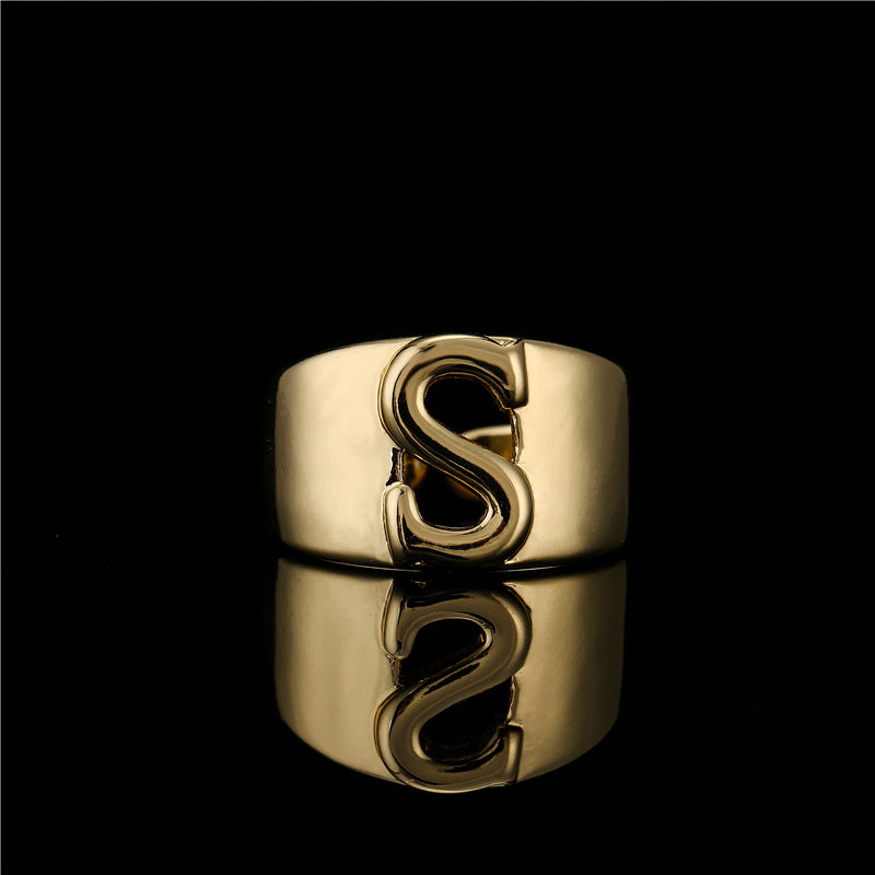 18K Gold Plated Brass Letter Ring Adjustable Open Design for Women