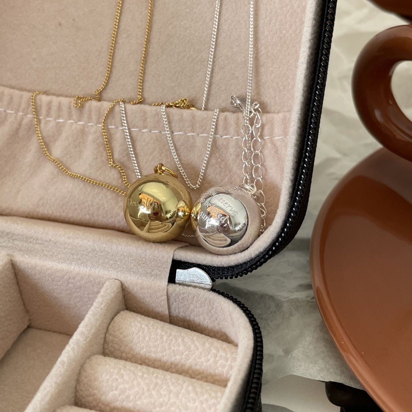 Minimalist Round Ball Pendant Necklace in 925 Sterling Silver with Geometric and Doll-Inspired Design