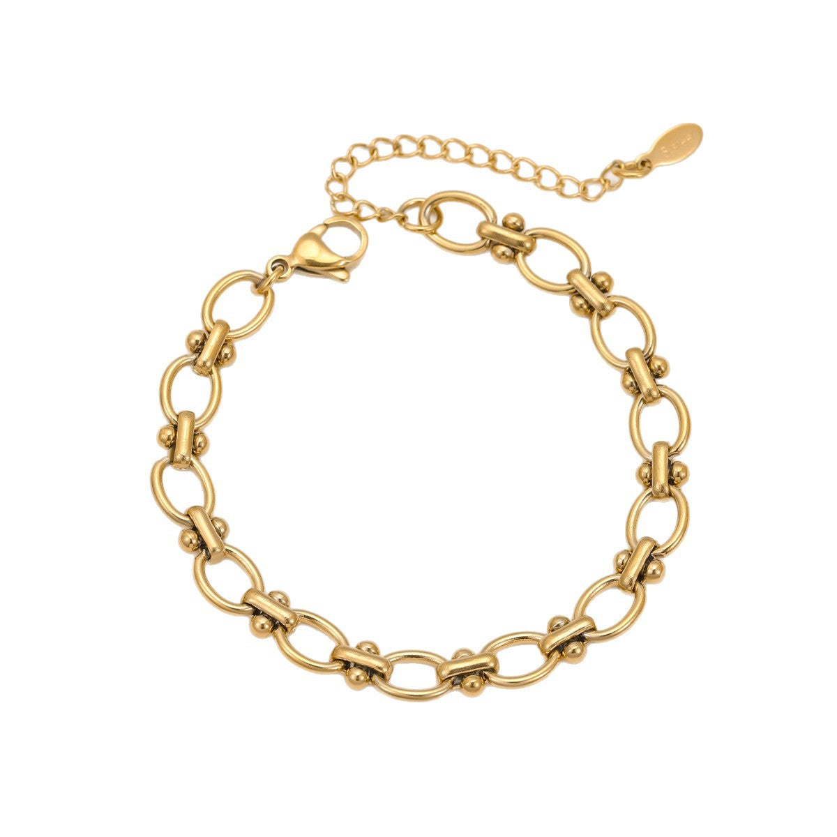 Fashionable Geometric Stainless Steel Bracelet with 18K Gold Plating for Women, Elegant Office-Ready Jewelry
