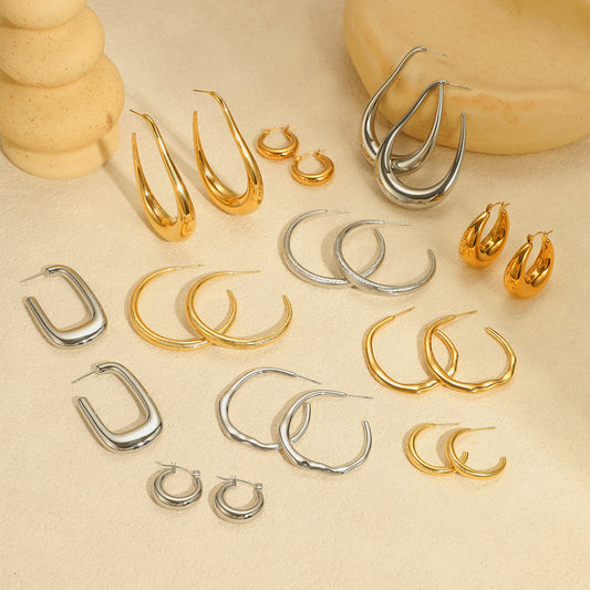 Orecchini a Cerchio Geometrici alla Moda in Acciaio Inossidabile Placcati Oro 18K da Donna