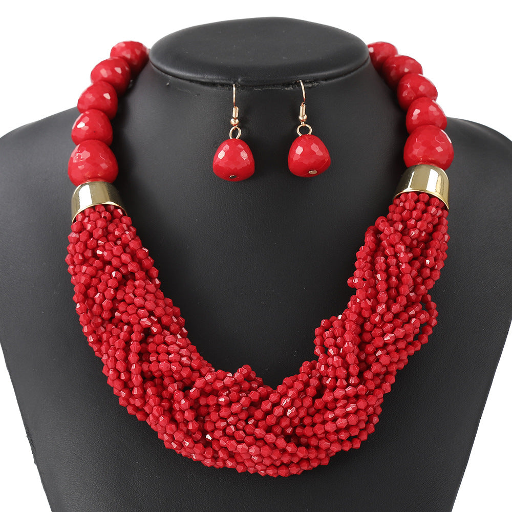 Set di collane statement multi-strato in stile boho chic con perline, ciondolo in resina a trama intrecciata e motivo a nuvola, per donna