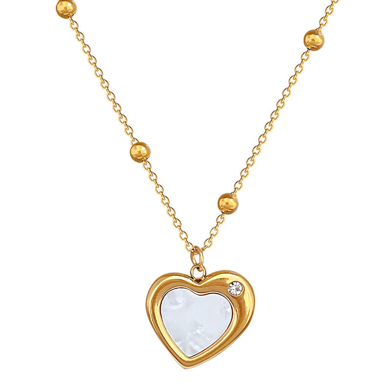 Minimalist Heart-Shaped Titanium Steel Plated Necklace with Shell Pendant for Women