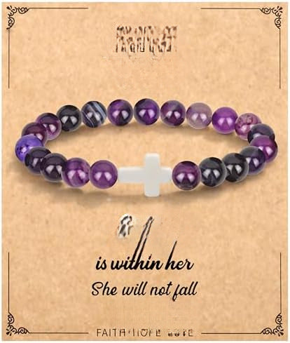 Minimalist Zebra Print Cross Natural Stone Beaded Bracelet Unisex