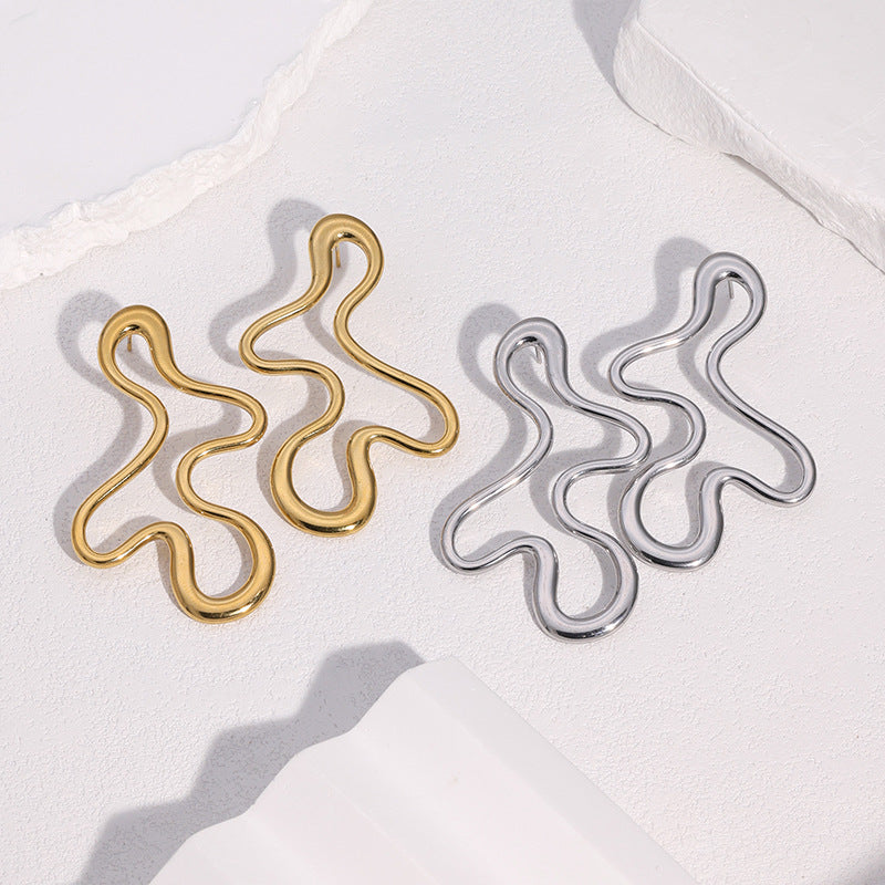 Minimalist Irregular Geometric Stainless Steel Earrings with 18K Gold Plating for Women
