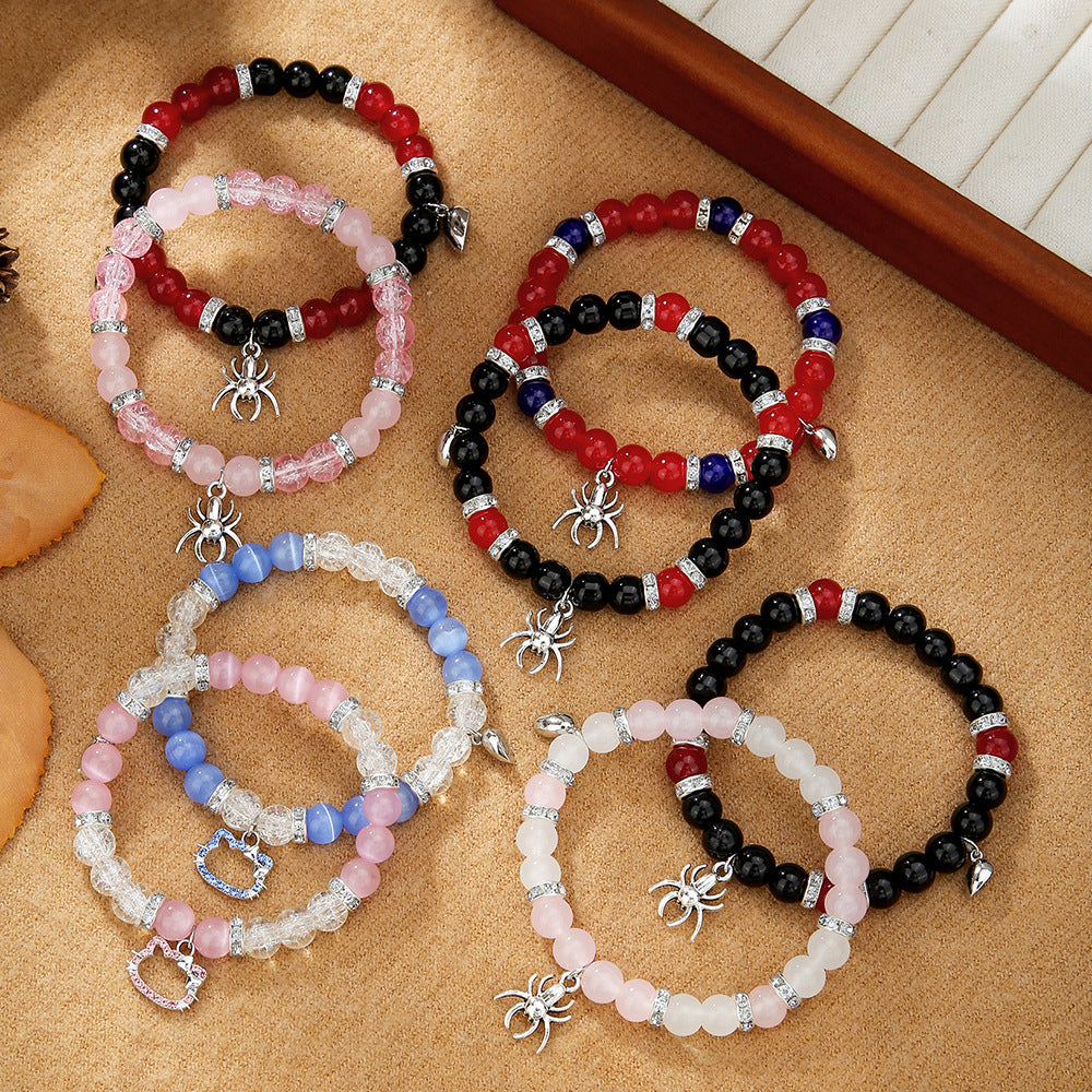 Handmade Geometric Heart Spider Stone Magnetic Bracelet for Unisex
