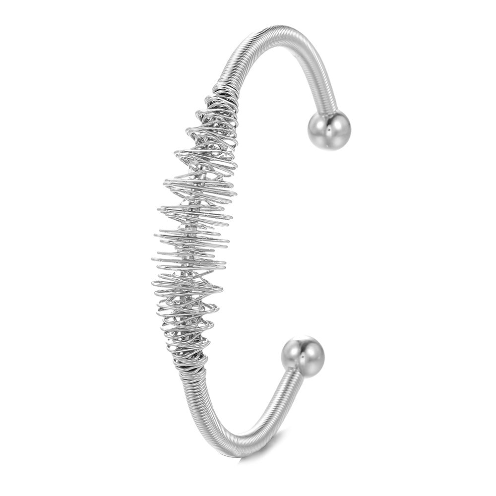 Geometric 18K Gold Plated Stainless Steel Spring Open Cuff Bracelet