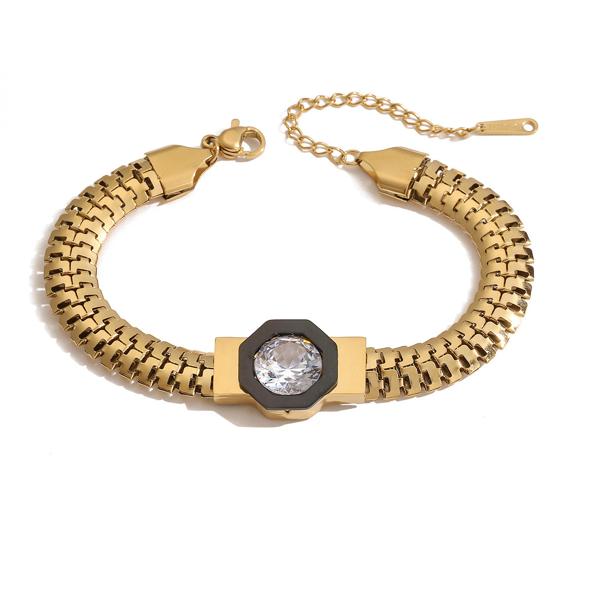 Collana pendente geometrica da donna in acciaio inossidabile placcata oro 18 carati con intarsio di zirconi catena per clavicola stile Hip-Hop