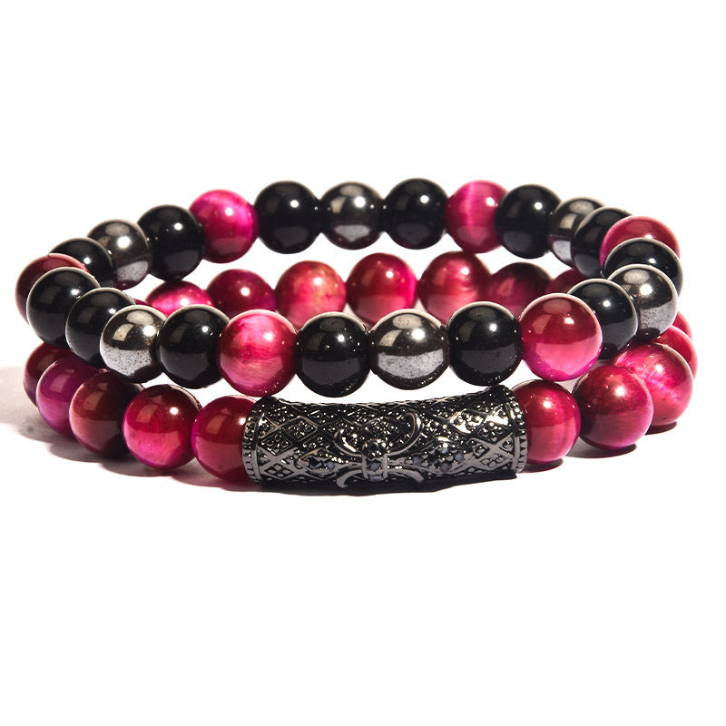 Business Crown Shape Brass Inlay Agate Rhinestone Unisex Bracelet Set