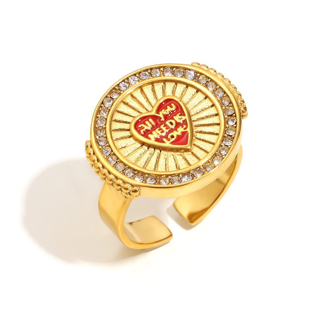 Set di Collana con Ciondolo a Cuore Rosso in Zirconi e Acciaio Inossidabile Placcato Oro 18K Stile Vintage per Donne con Orecchini e Bracciale