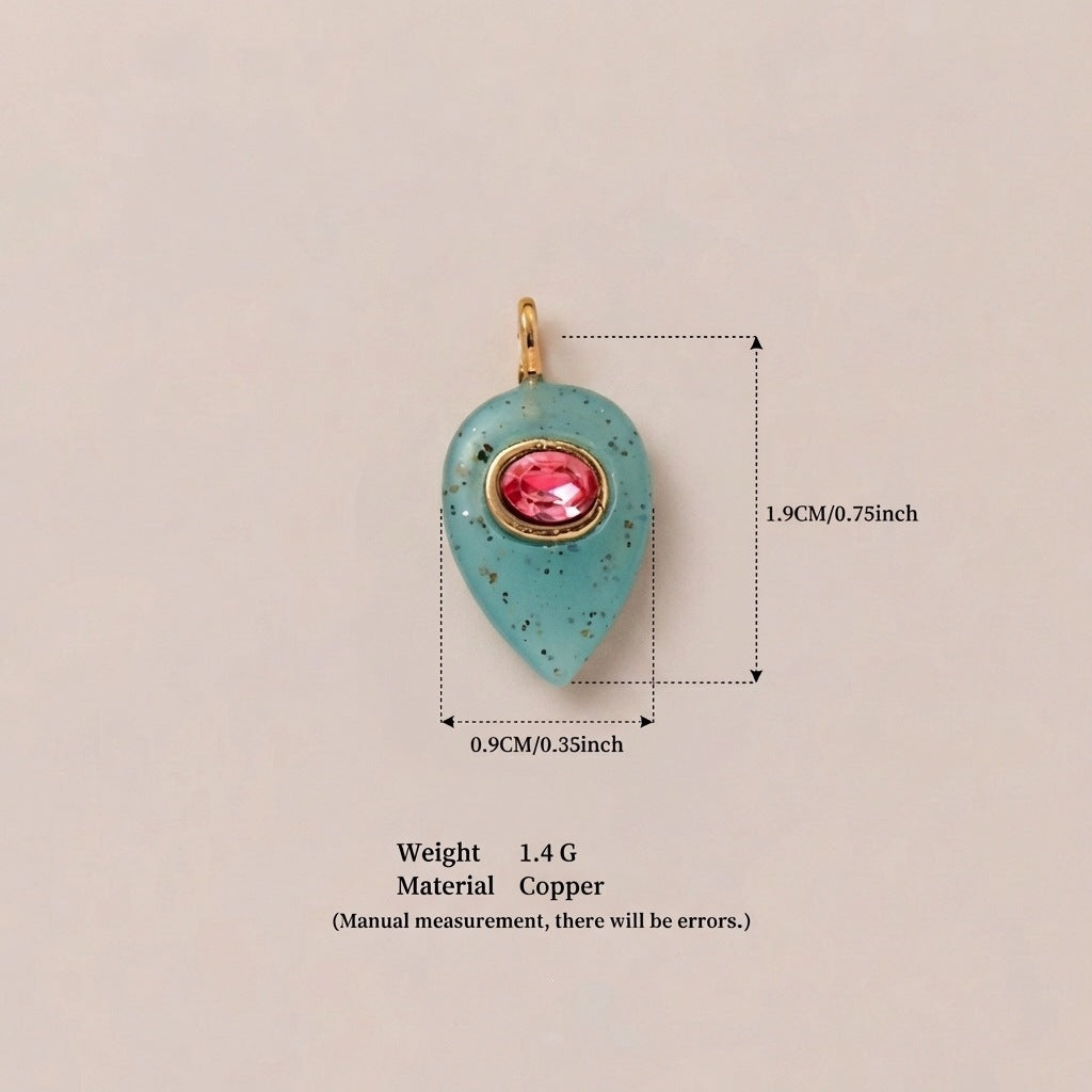 Colorful Cubic Zirconia Round Square Geometric Gold Plated Stainless Steel Pendant