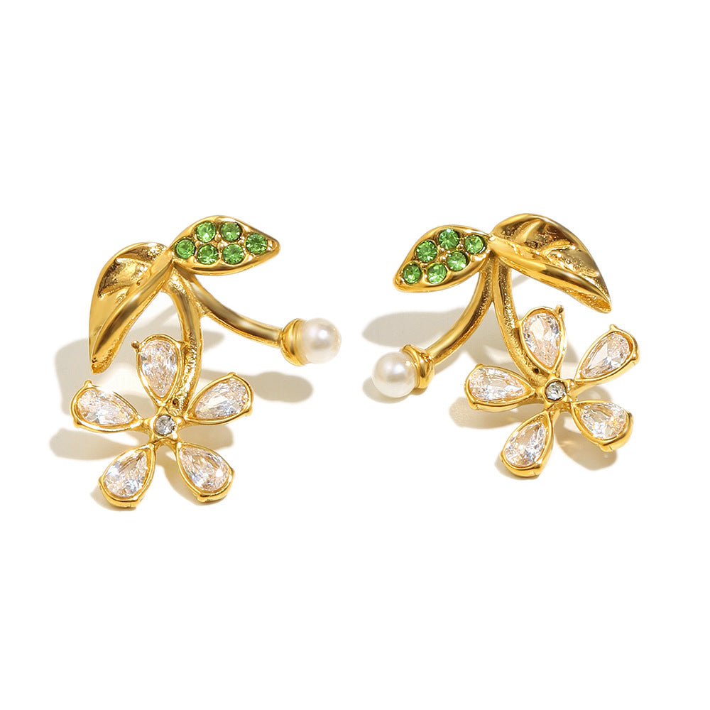 Eleganti Orecchini a Lobo Floreali in Acciaio Inossidabile con Placcatura in Oro 18K da Donna, Minimalisti e di Tendenza