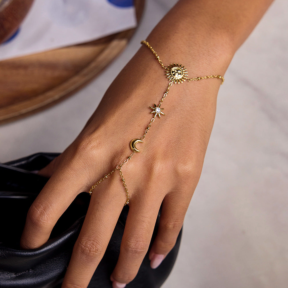 Pulsera Minimalista de Sol Geométrico de Acero Inoxidable para Mujer con Acabado Chapado, Hipoalergénica y Resistente al Deslustre