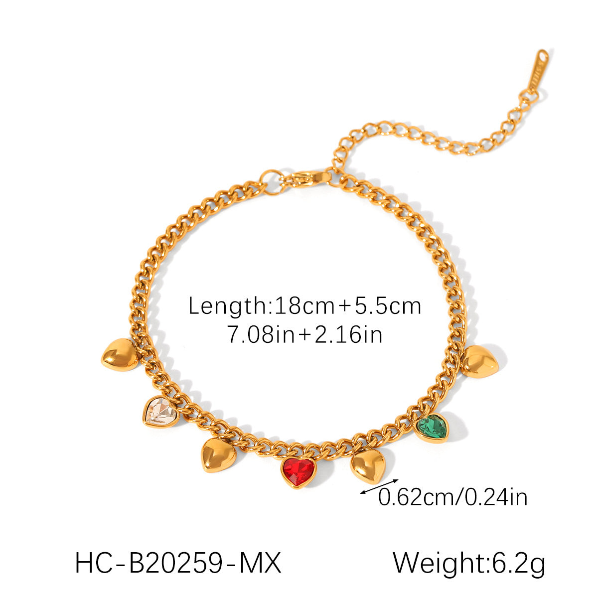 Minimalist Heart-Shaped Stainless Steel Cuban Link Bracelet with Zircon Inlay and Tassel Detail for Women